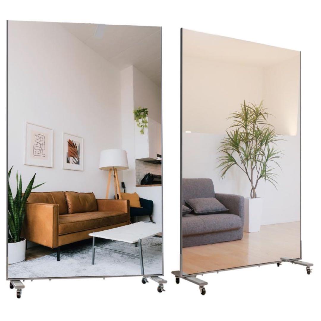 ダンスミラー 割れない鏡 幅100cmｘ160cm キャスター付き　フレーム銀