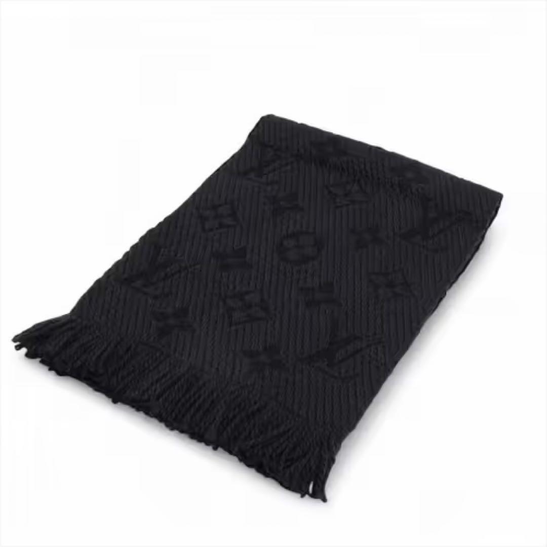 ヴィトン エシャルプ ロゴマニア マフラー ウール×シルク ブラック