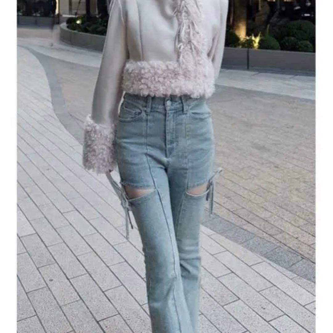 ル*ル様 カットアウトリボンデニムパンツ　リゼクシー　xs