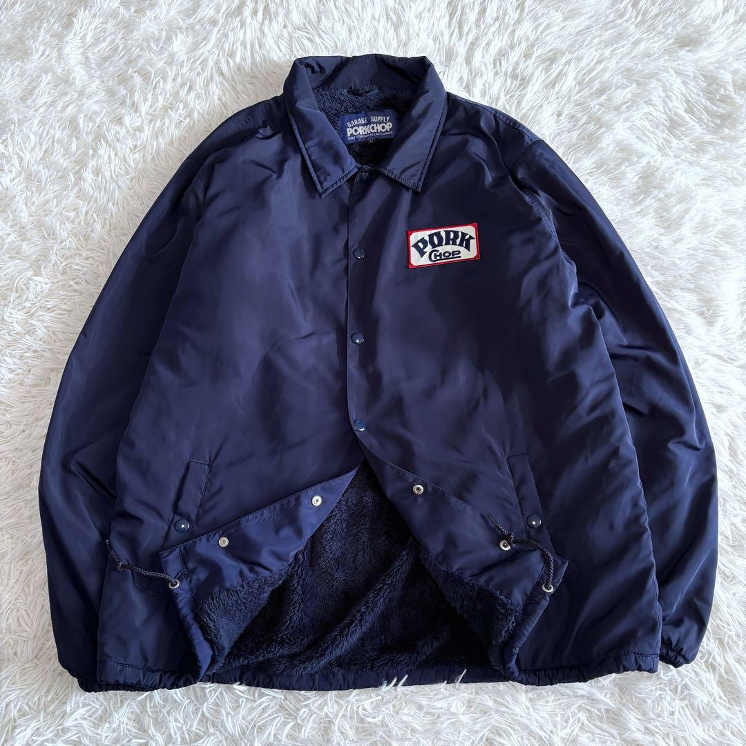 美品 ポークチョップ コーチジャケット 裏ボア ネイビー L