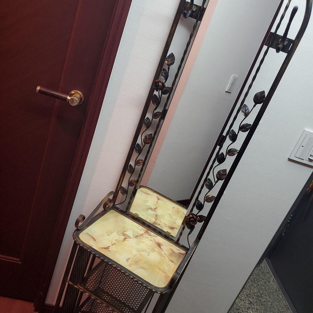 アンティーク  ミラー付き アイアン　スリッパラック&フラワースタンド