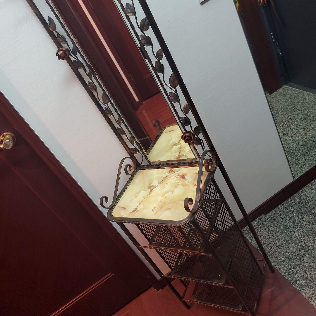 アンティーク  ミラー付き アイアン　スリッパラック&フラワースタンド