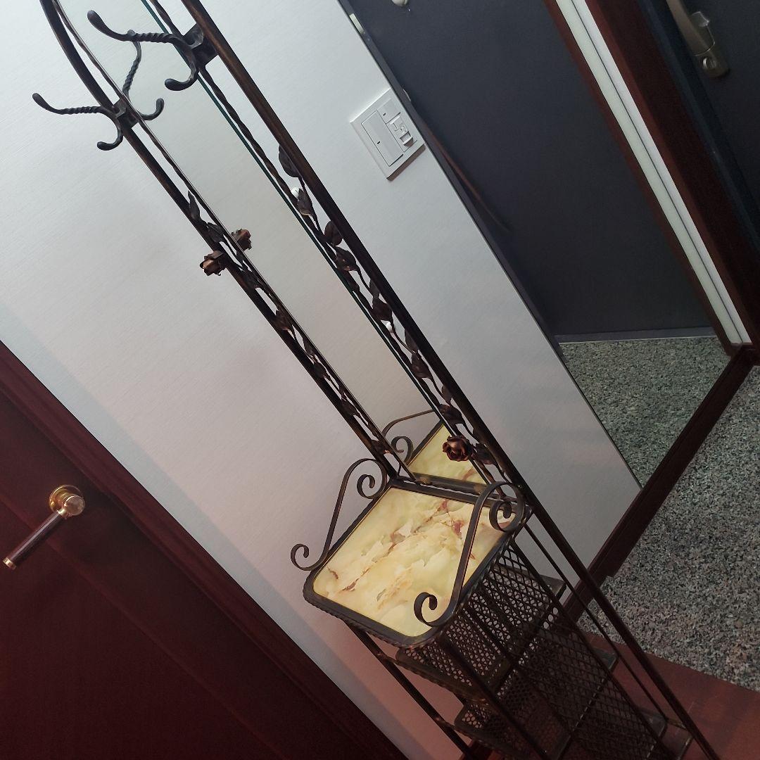 アンティーク  ミラー付き アイアン　スリッパラック&フラワースタンド