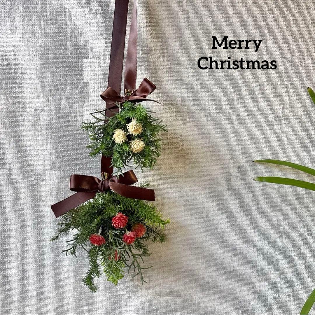 ＊Natural＊クリスマススワッグ　ゆらゆらツインズ☆ドライフラワースワッグ