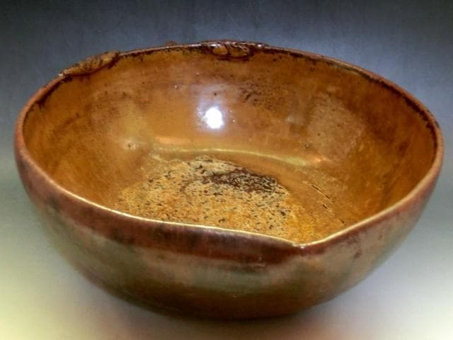 鉢■古曽部焼 桃の形 茶釉 大鉢 菓子器 菓子鉢 古美術 時代物 骨董品■