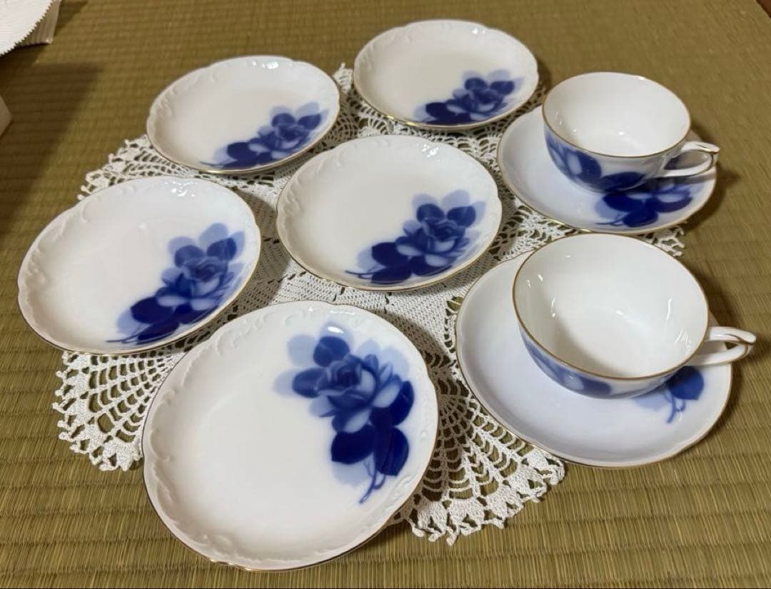 大倉陶園　ブルーローズ　カップ2客&ケーキ皿5枚