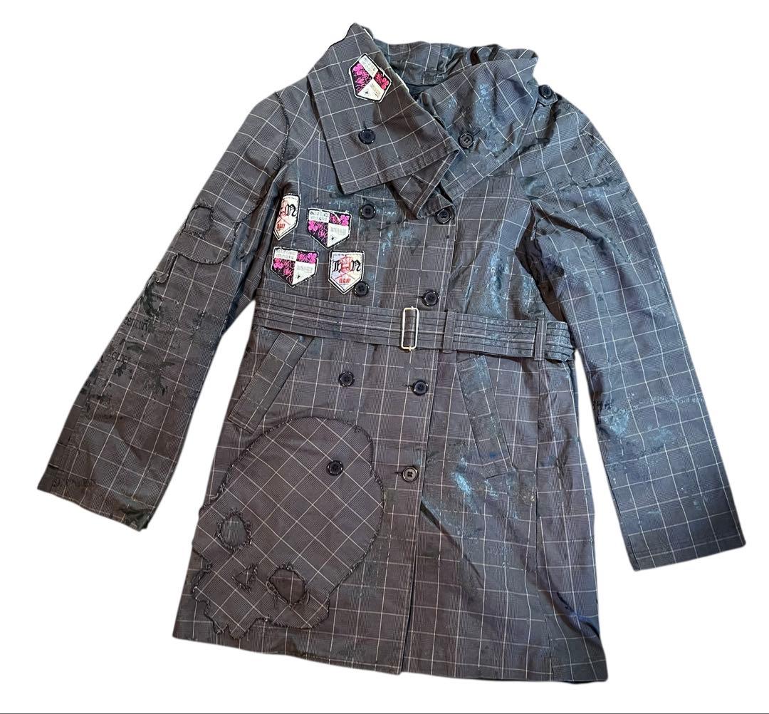 【h.NAOTO】ゴシック アナーキー　コート　グレンチェック　スカル　F