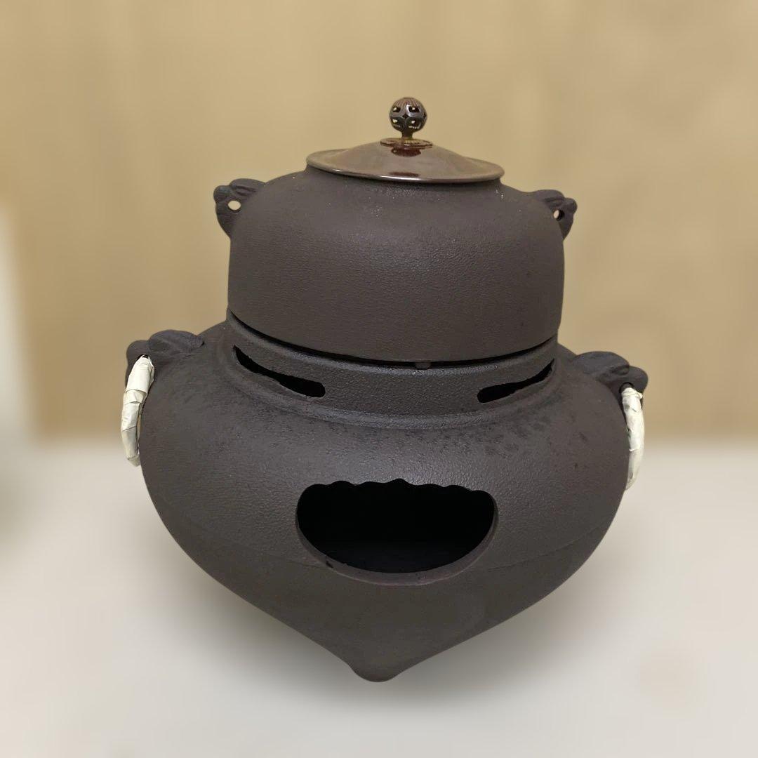 値下げ　美品　鬼面風炉　釜付　鉄風炉　練習用
