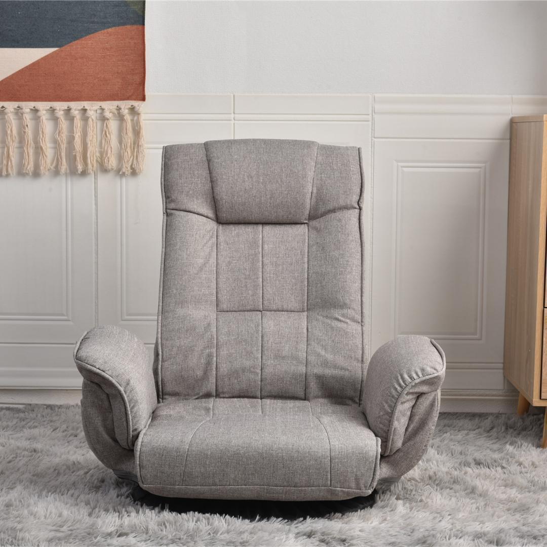 【ライトグレー】回転式座椅子 肘掛けハイバック 座いすリクライニング チェアー