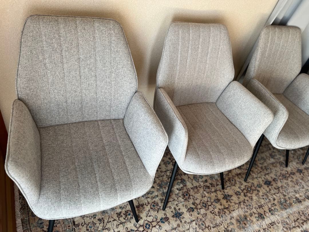 グレー 180度 回転式 肘付き ダイニングチェア 3脚セットのうちの1脚