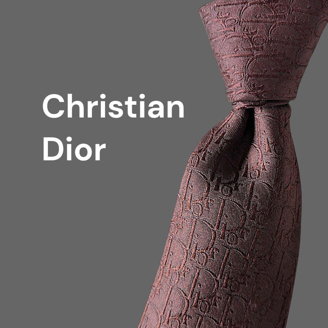 ★綺麗★　クリスチャンディオール　ネクタイ　総柄　ブラウン　ビジネス　トロッター