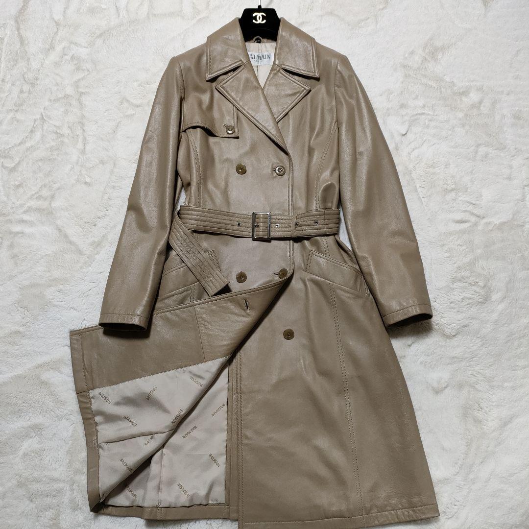 美品✨ バルマン レザーコート 総裏 ベルト ラムレザー L ベージュ