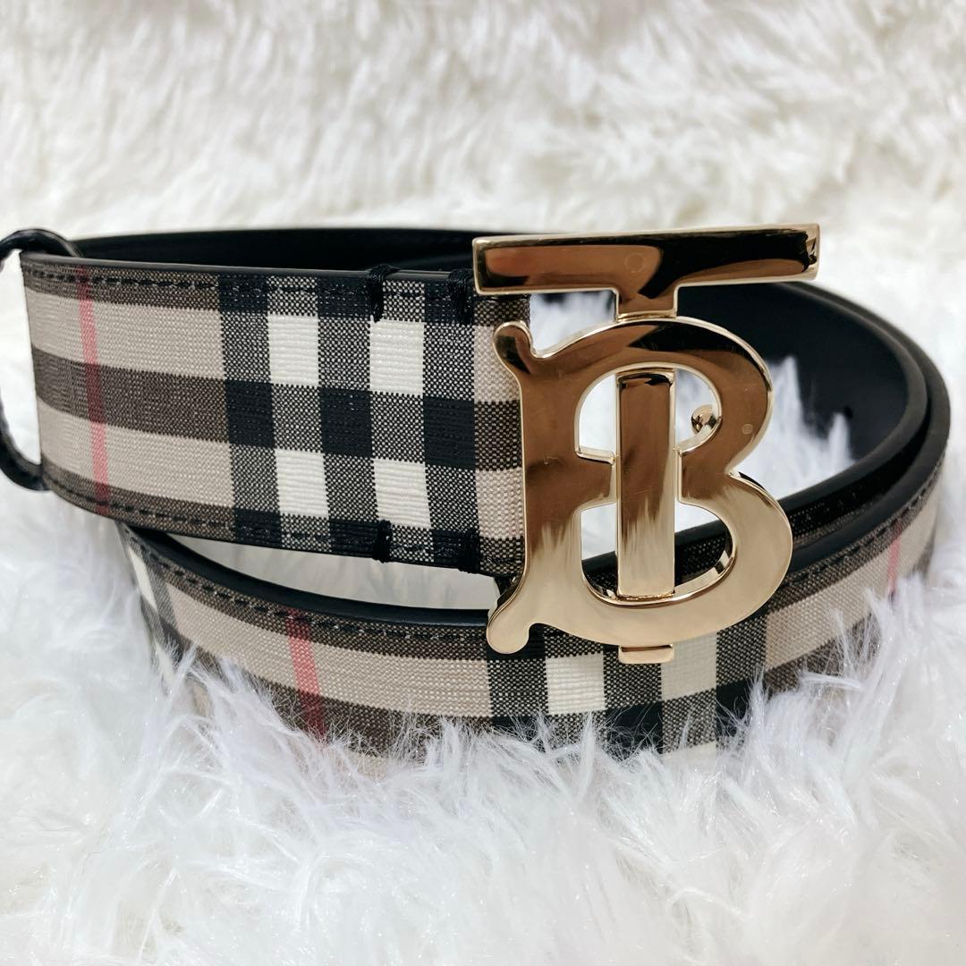 極美品 バーバリー PVC ベルト TBノバチェック ユニセックス ゴールド金具