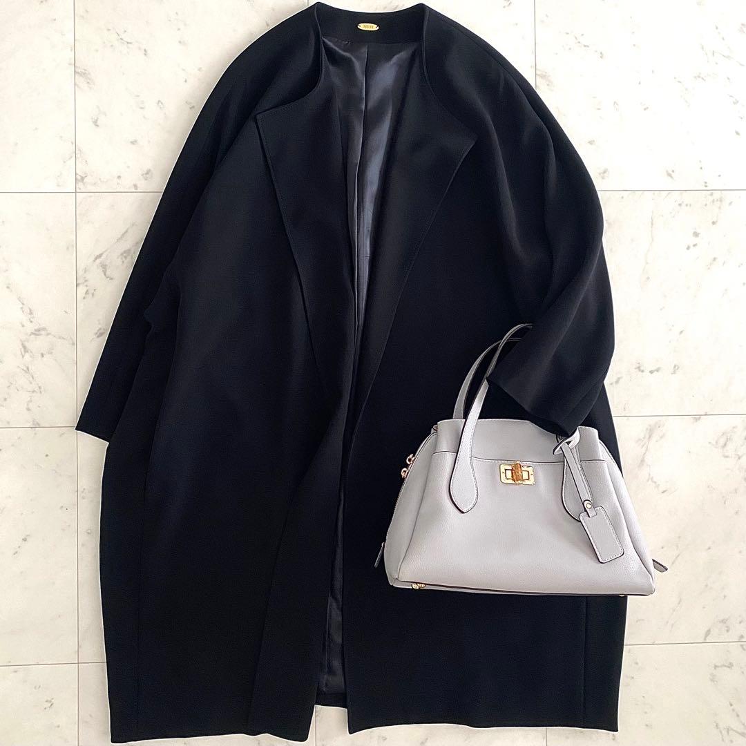 美品 ミューズドゥドゥーズィエムクラス トリアセノーカラーコート 黒 日本製