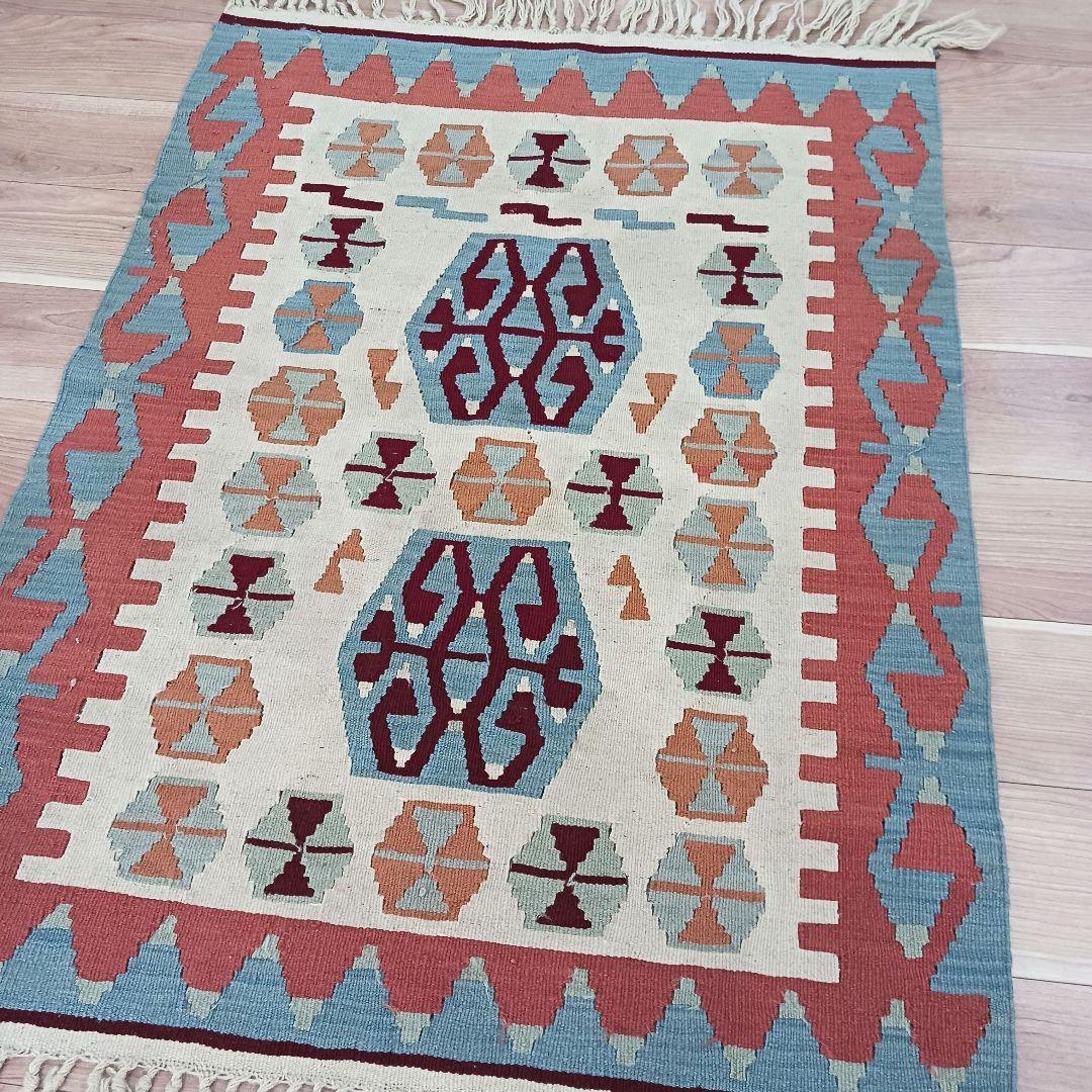 Y3344-1 トルコ キリムラグ ウール 手織り 120×89㎝ 絨毯