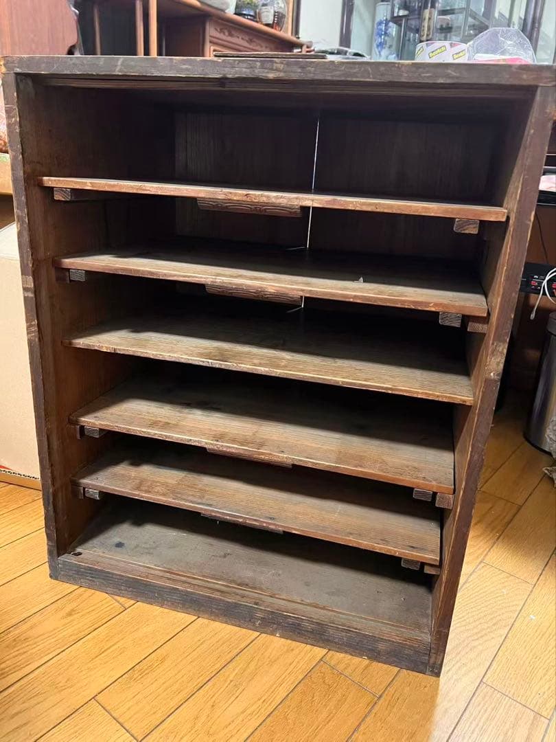 昭和レトロ 古道具 木製多段棚｜引き出し式・店舗什器向け