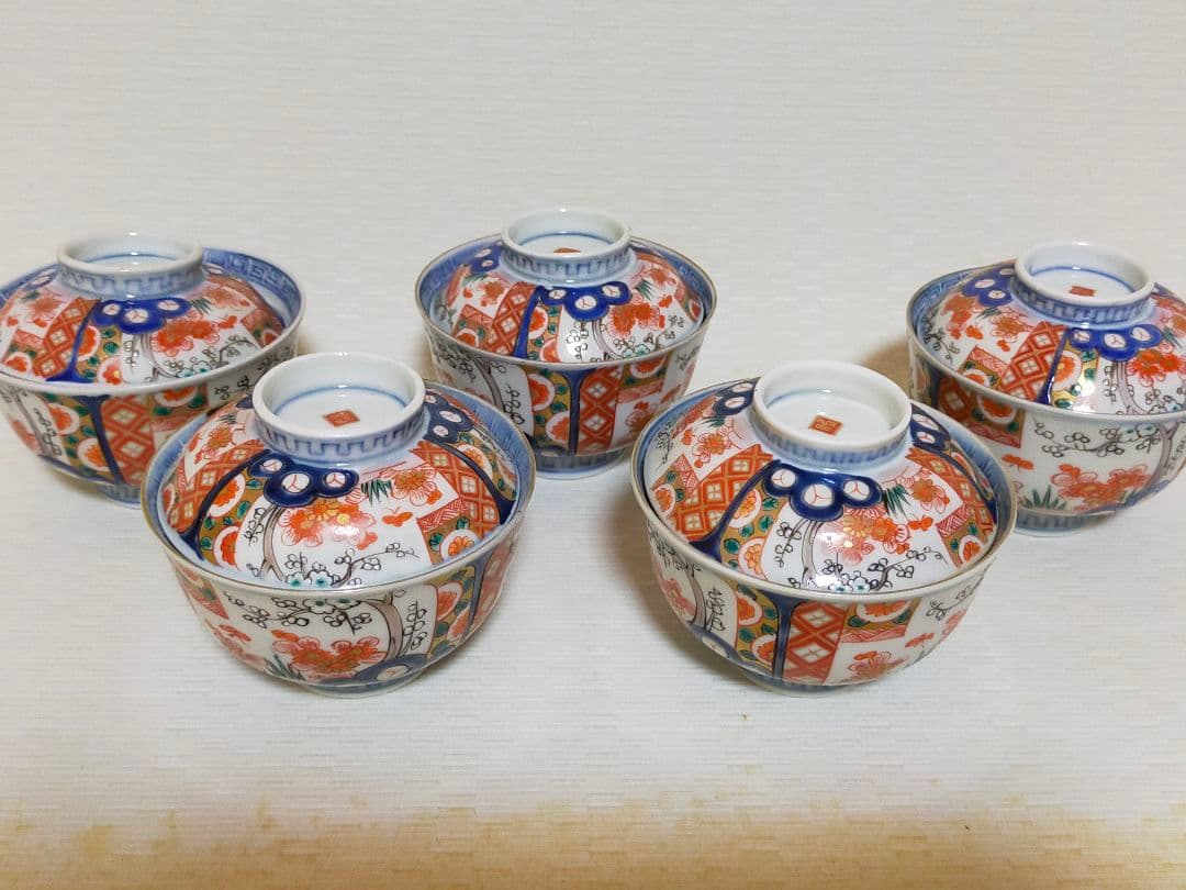 骨董　伊万里焼　蓋付き茶椀　5客セット