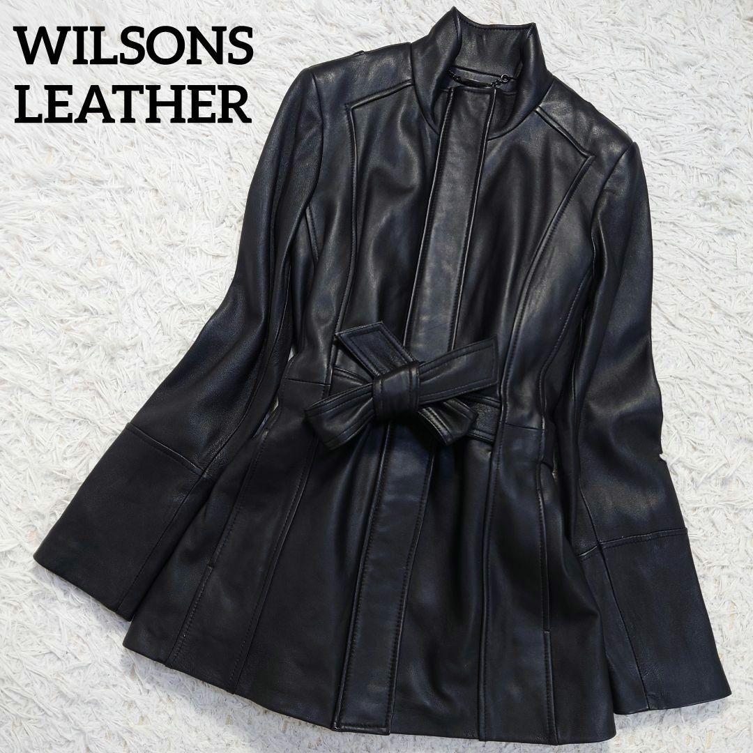 ウィルソンズレザー　レザーコート　ラムレザー　羊革　ベルト　ライナー付　黒　M