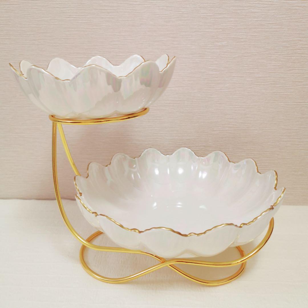 ✨美品 北欧風２段フローラルエレガントディッシュスタンド おしゃれ 新居祝い✨