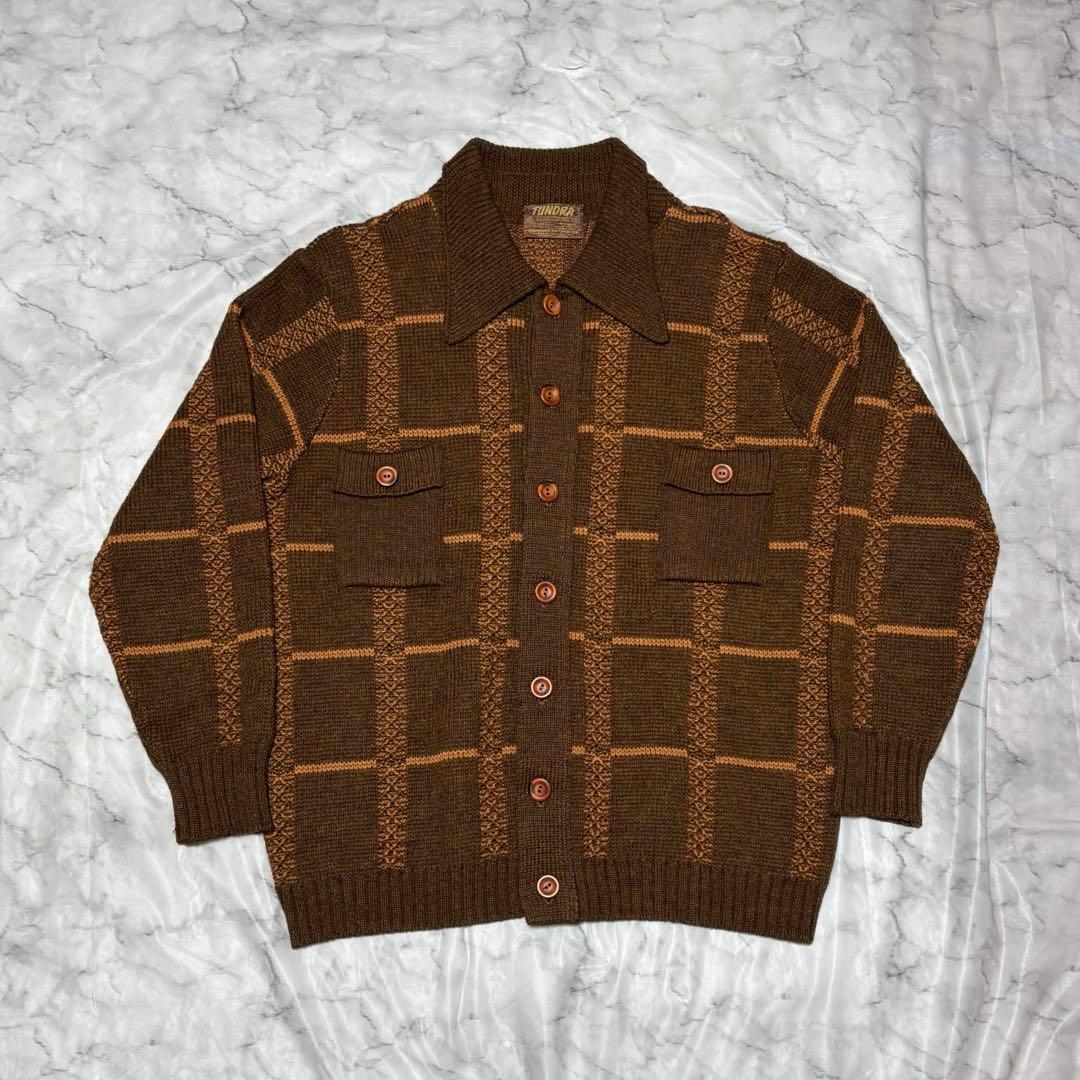 80s 90s TUNDRA カナダ製 幾何学柄 ニットシャツ カーディガン