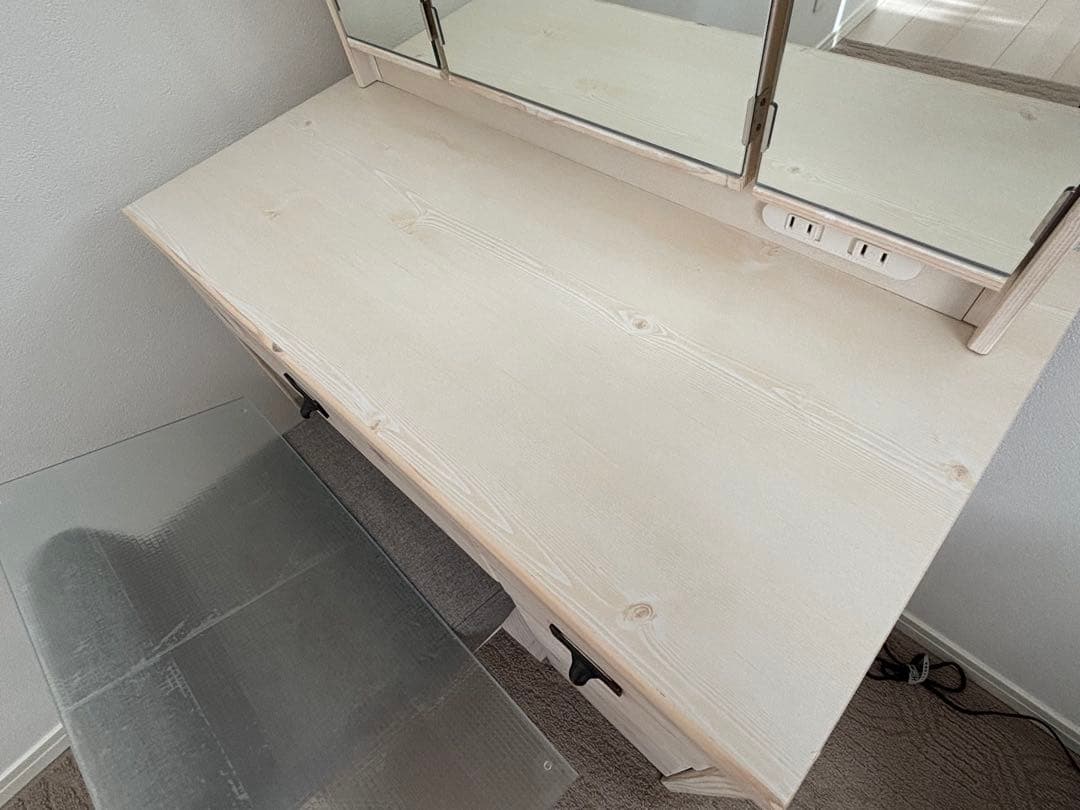 ★三面鏡ドレッサー 鏡裏収納、木製