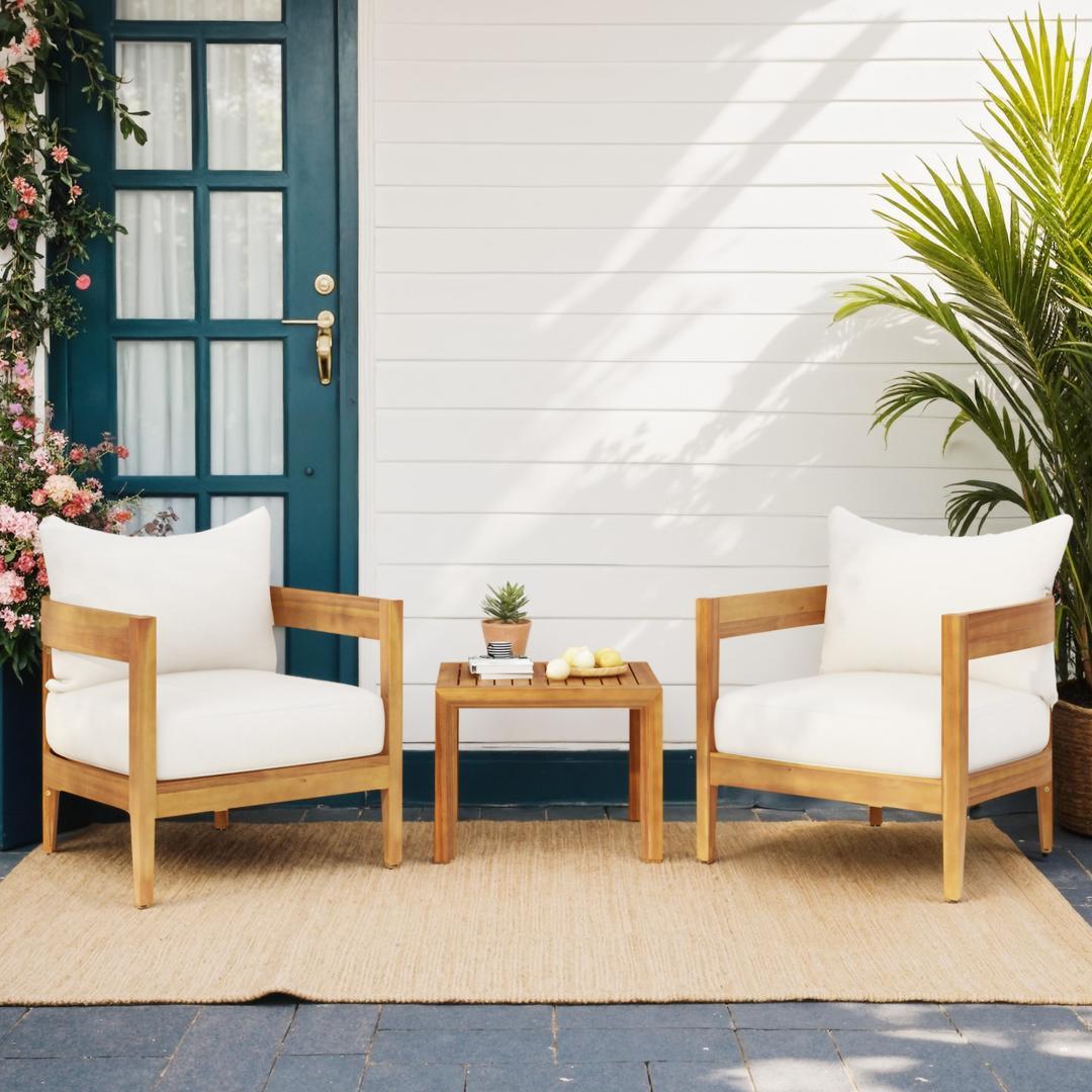 ガーデンファーニチャー 3点セット 天然木 屋外用 肘掛け ソファ ファニチャー