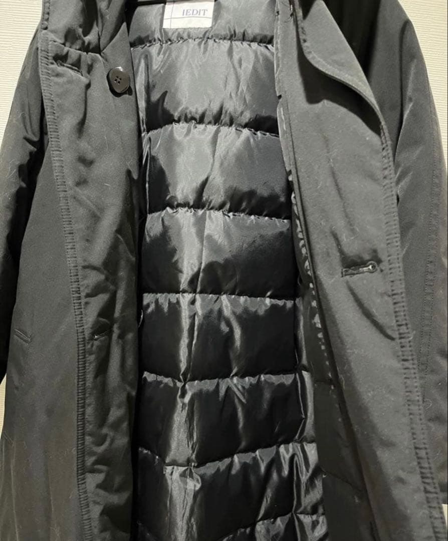 IEDIT 撥水ベルト付きダウンコート　ボタンタグ付き　ブラック