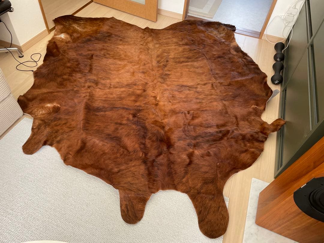 牛革ラグ 約220cm x 180cm ブラウン