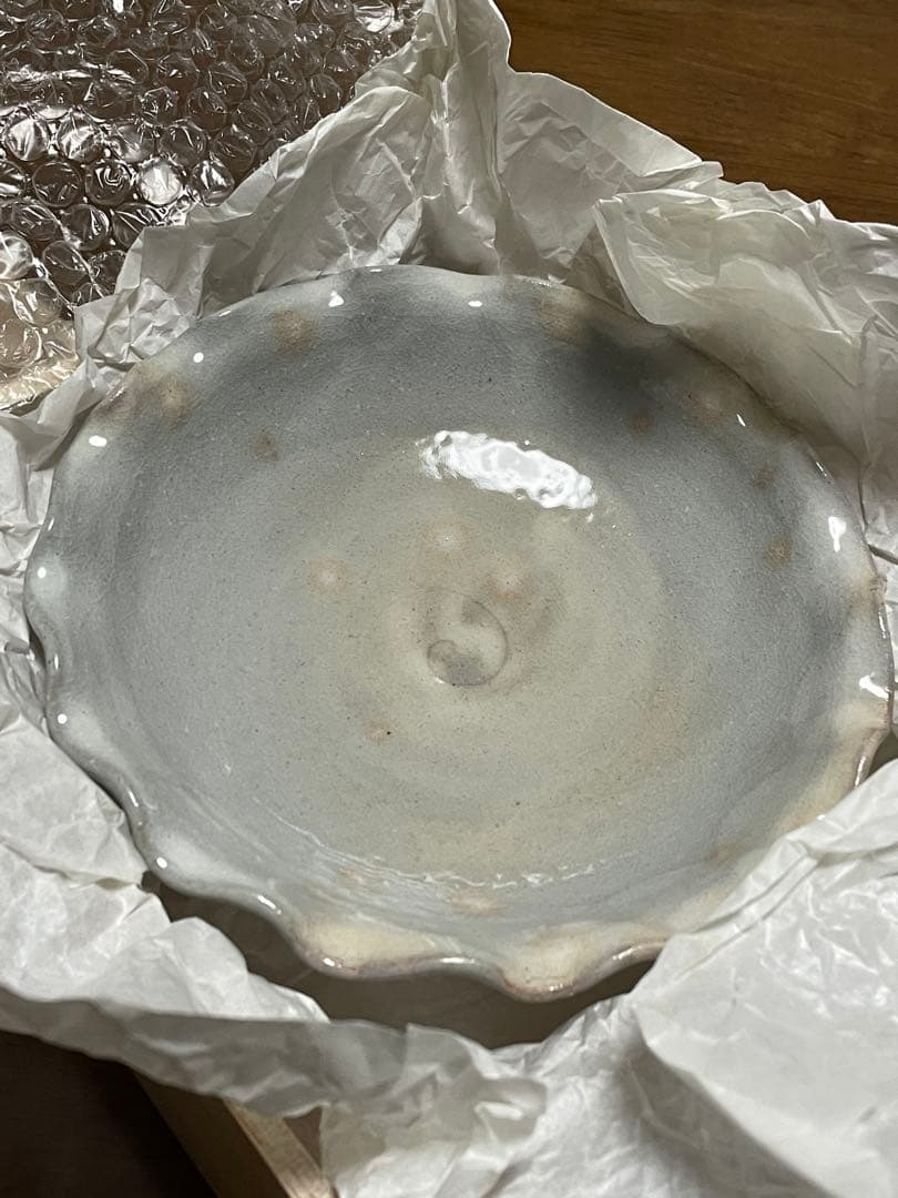 萩焼　輪花皿　山口県指定無形文化財　岡田裕　桐共箱付き　美品