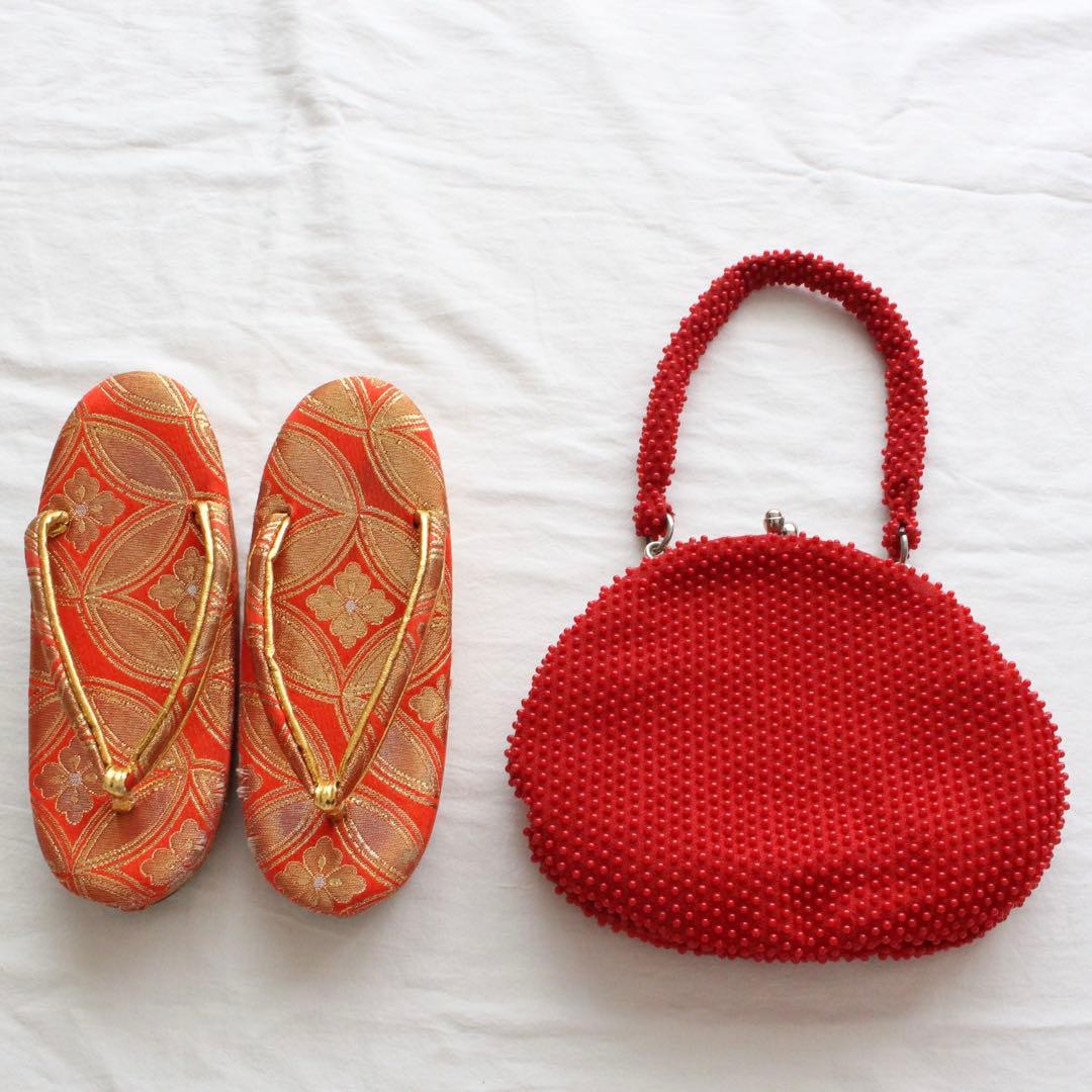 七五三 3歳 女の子 子供 アンティーク 着物 被布 ビーズバッグ セット