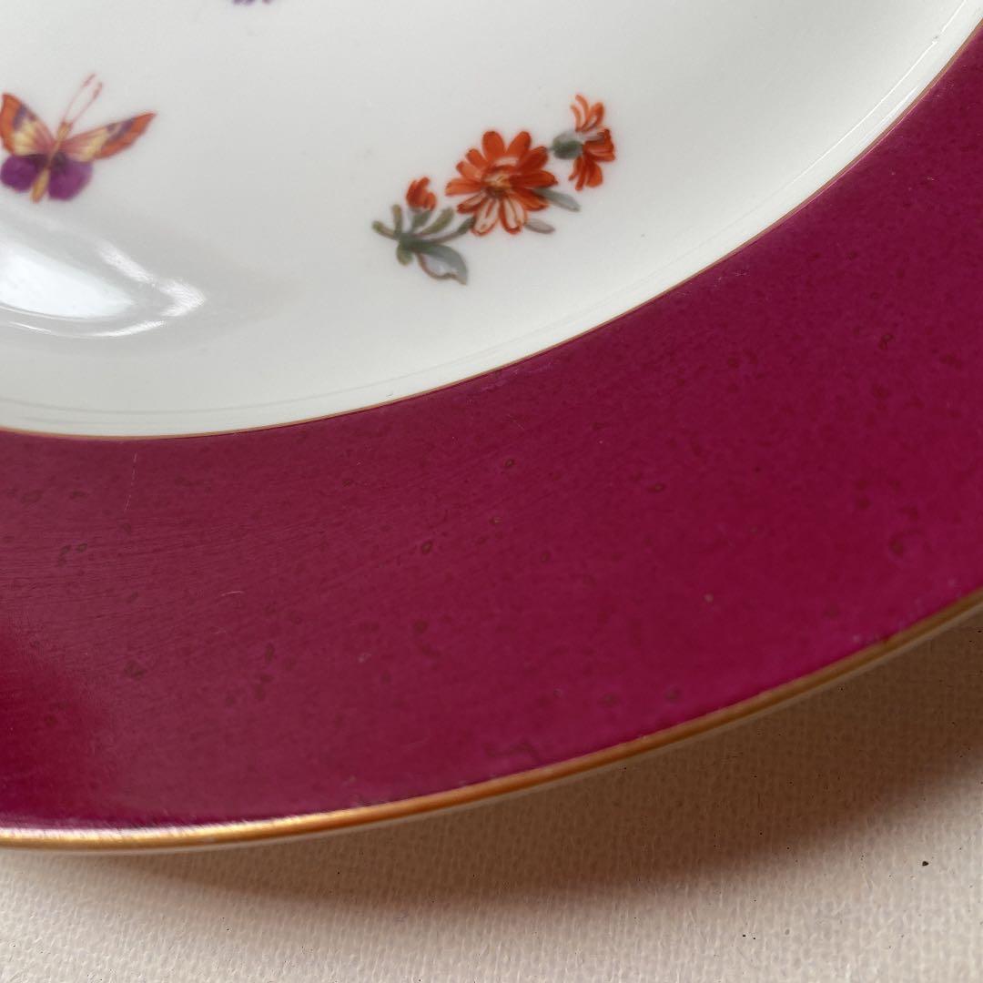 アンティーク高級食器　KPM 7種花　蝶々　赤皿
