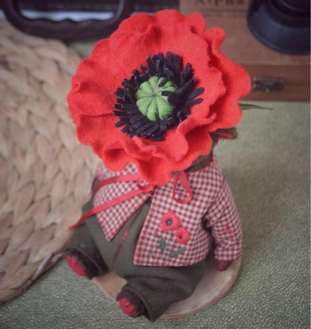 赤いお花とくまさん アーティストベア テディベア 海外作家様 ハンドメイド