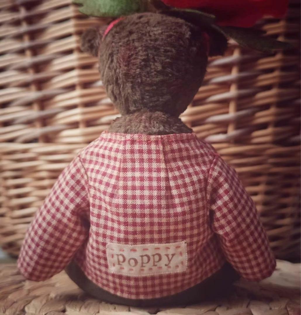 赤いお花とくまさん アーティストベア テディベア 海外作家様 ハンドメイド