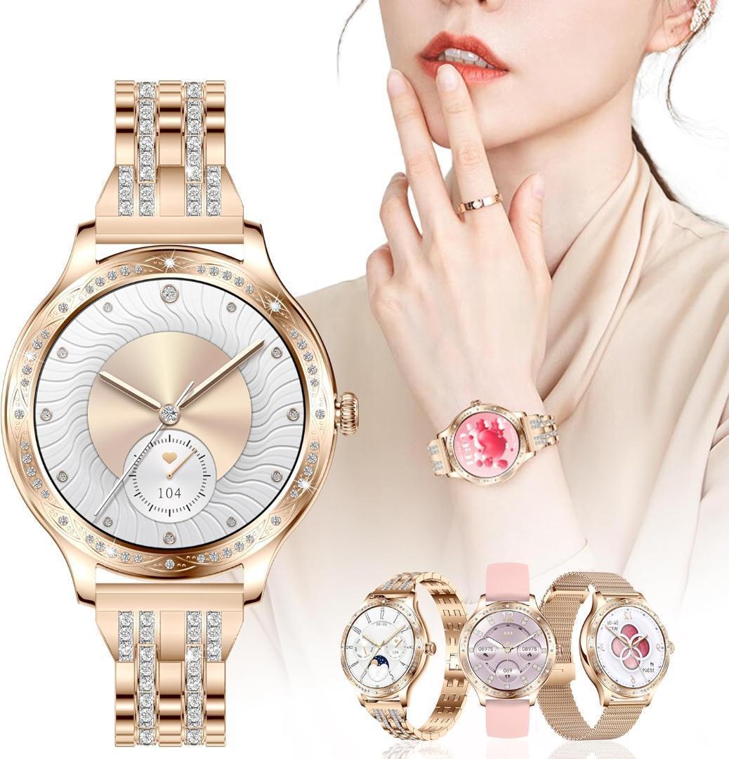 ❤スマートウォッチ ダイヤモンドデザイン 通話機能 3種ベルト付