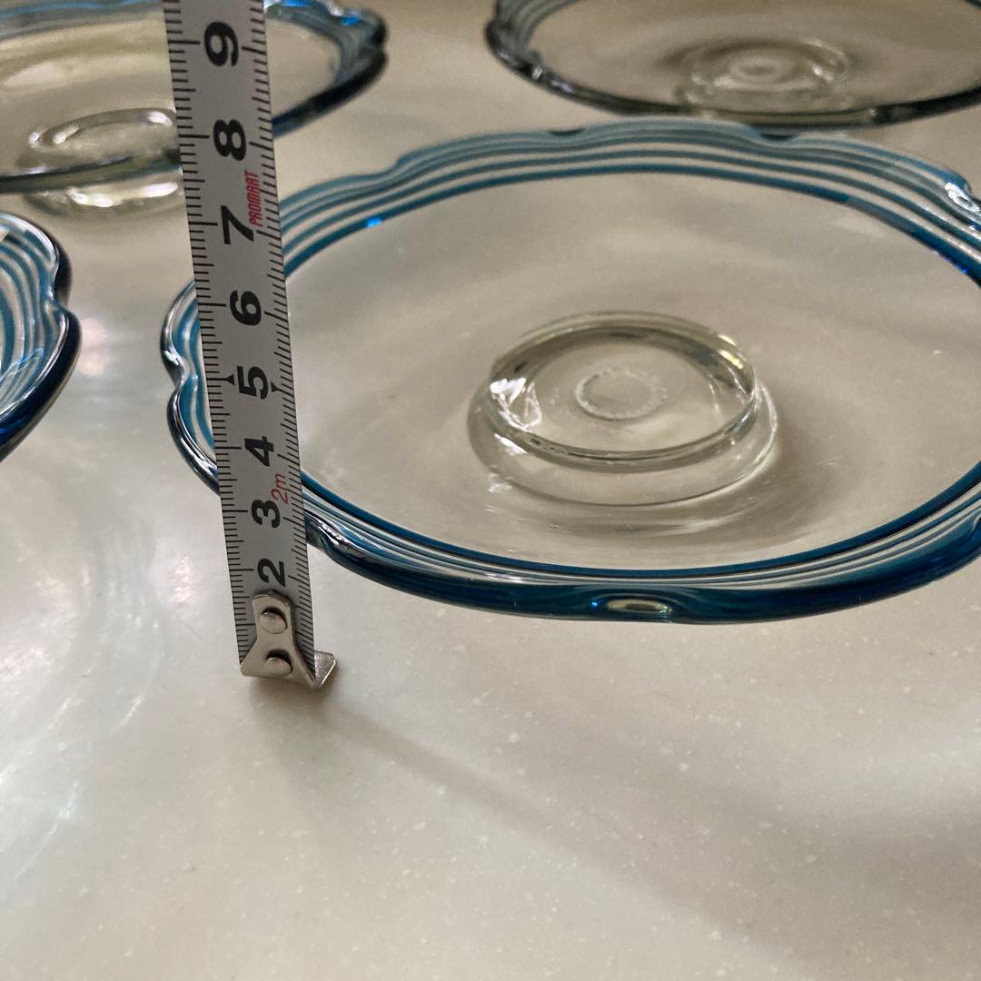 舩木倭帆(フナキ　シズホ)吹きガラス　線巻波型縁飾り皿　4枚直径約16cm