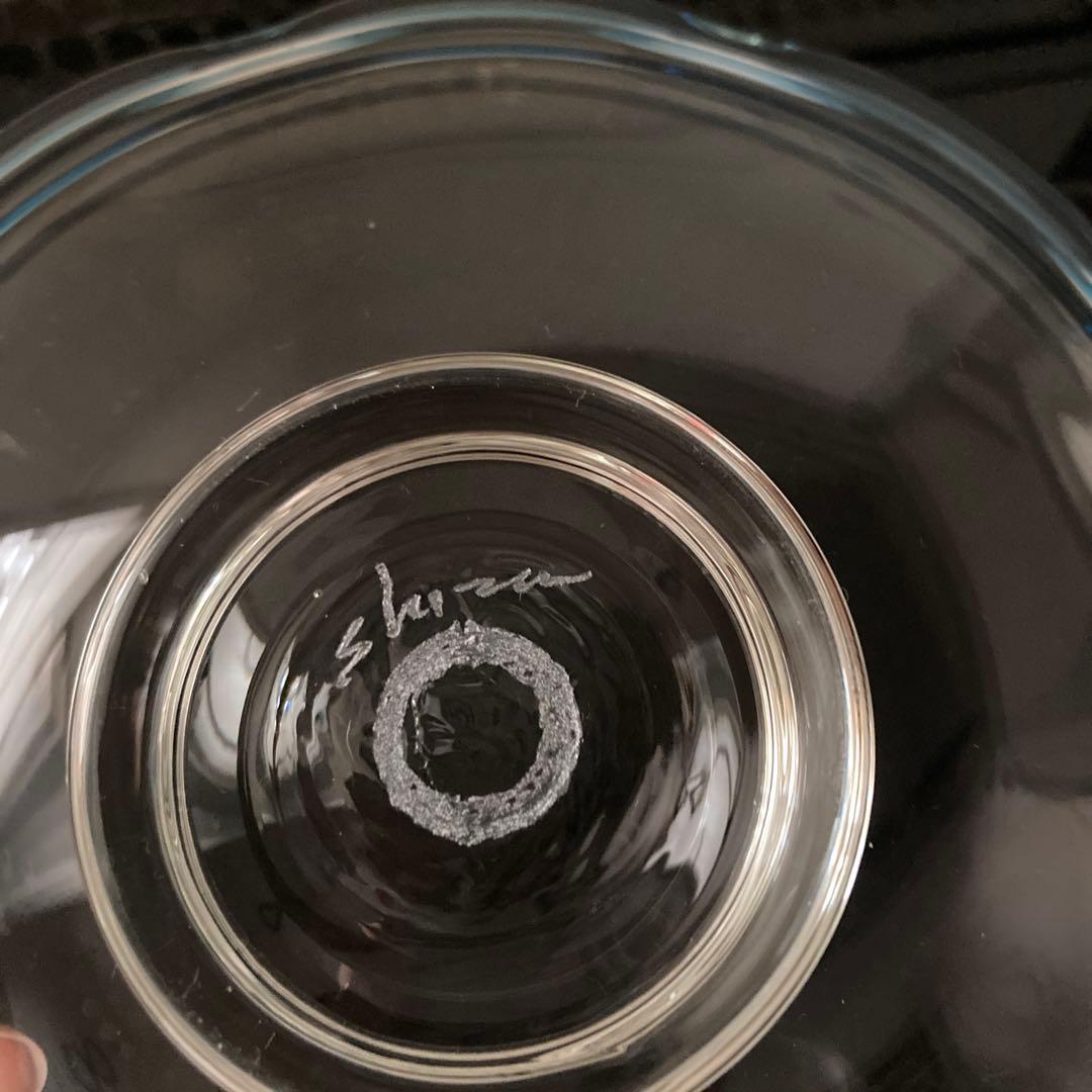 舩木倭帆(フナキ　シズホ)吹きガラス　線巻波型縁飾り皿　4枚直径約16cm