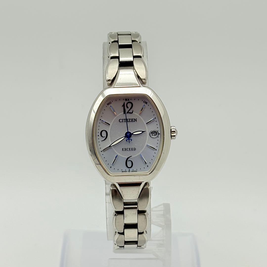 美品 CITIZEN エクシード 電波ソーラー 腕時計 シルバー トノー 稼働品