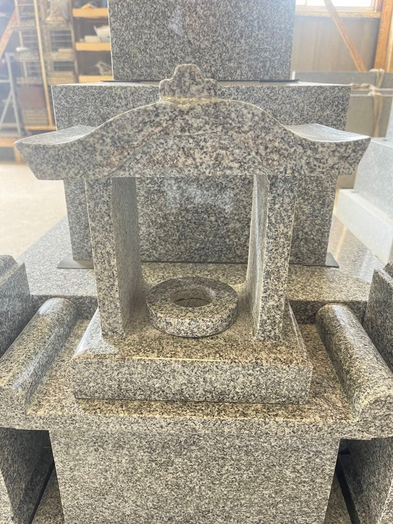 国産　大島石　角型香炉セット　お墓参り