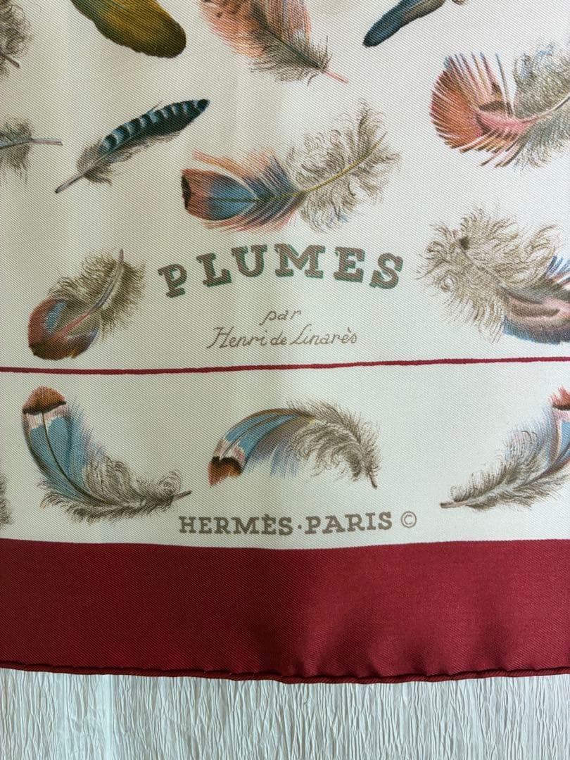 あ*き様 HERMÈS PLUMES シルクスカーフ 90cm