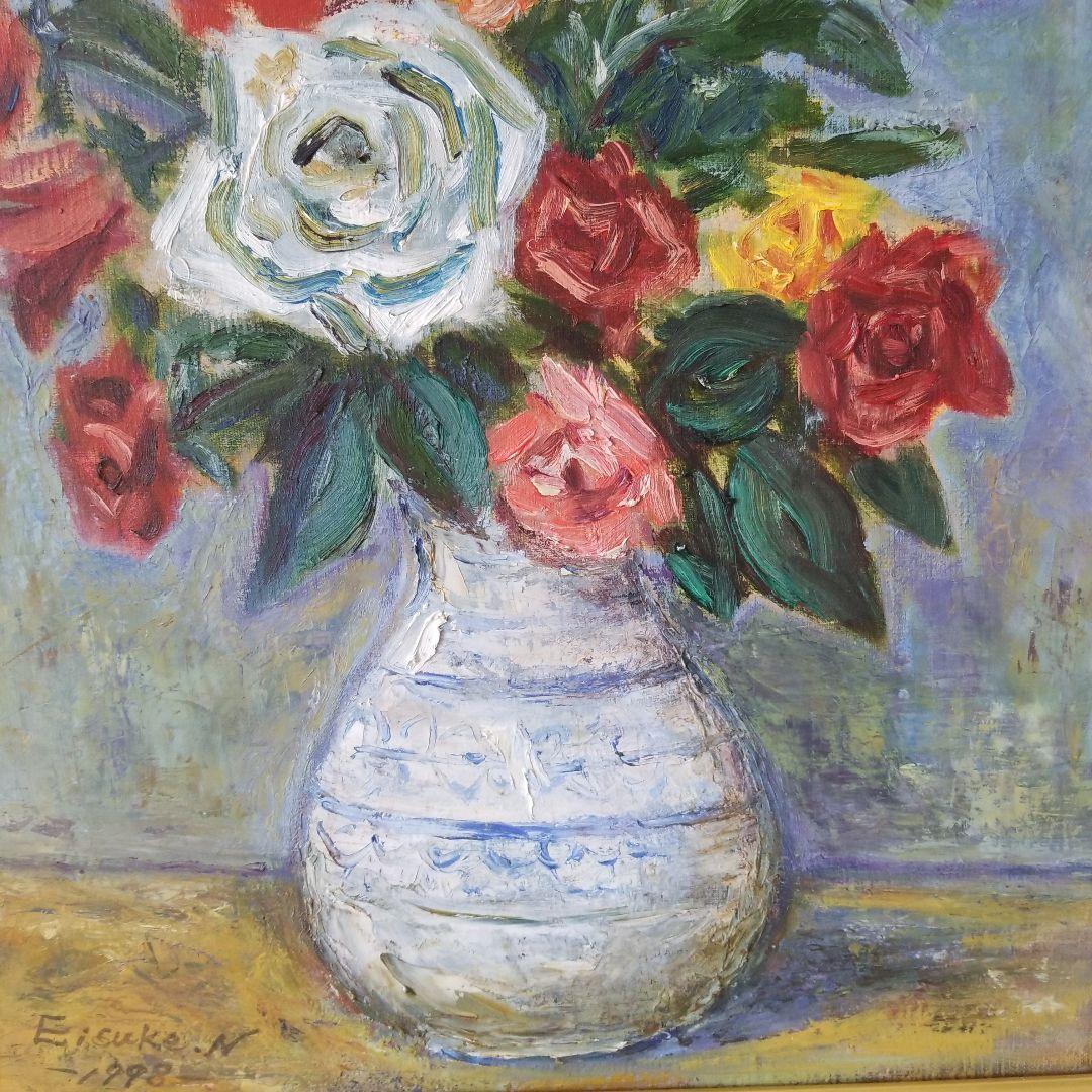 絵画　ばら《薔薇》静物画　油絵　F8 額付き