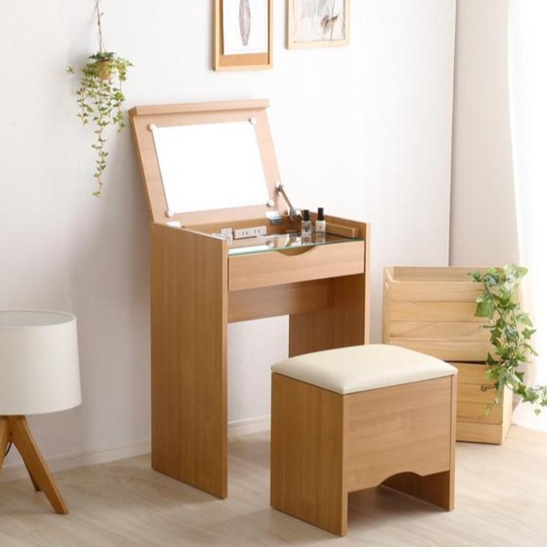 新品 送料込 コンパクト収納ドレッサー スツール 2点セット ミラーコンセントN