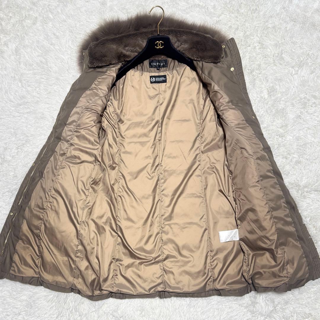 大きめ 美品 INDIVI フーデットファーダウンコートフォックス ロングダウン