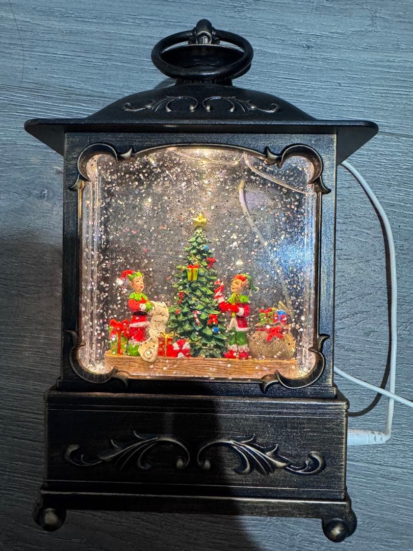 アンティーク　レア　クリスマス ランタン型オルゴール 雪エフェクト付き