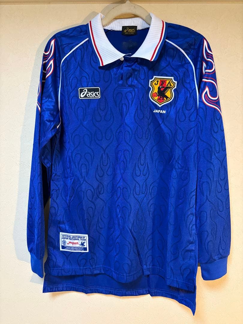 ASICS JFA 日本代表 ユニフォーム 長袖 ブルー 炎柄 1998