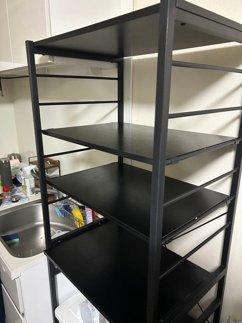 （送料込）キッチンオープンシェルフ（黒・メタル製）