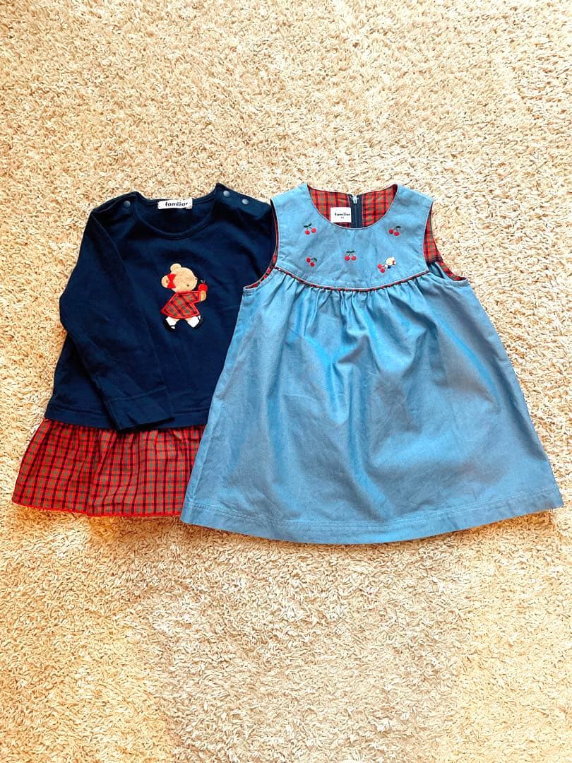 【美品！現行品】familiar ワンピース　ファミリアチェック　フリルロンT