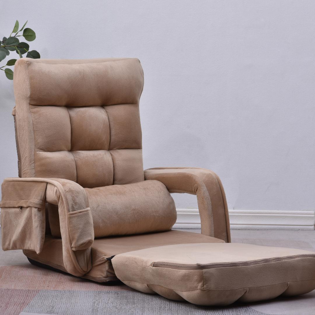 座椅子 リクライニング14段ギアリクライニングチェアー ファブリック【ベージュ】