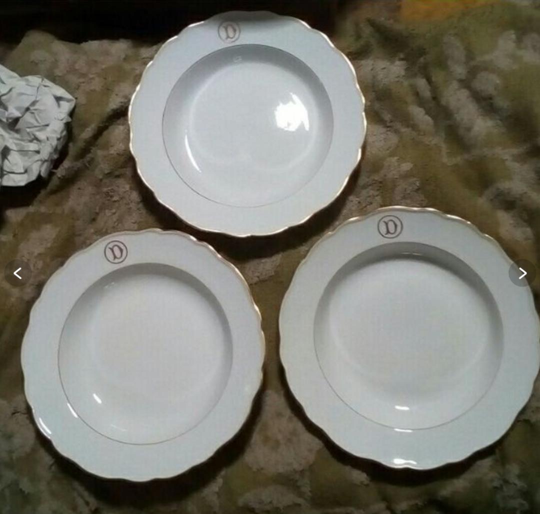 オールドマイセン1880年中古皿3枚レア　ボタン双剣刻印　貴重品　希少