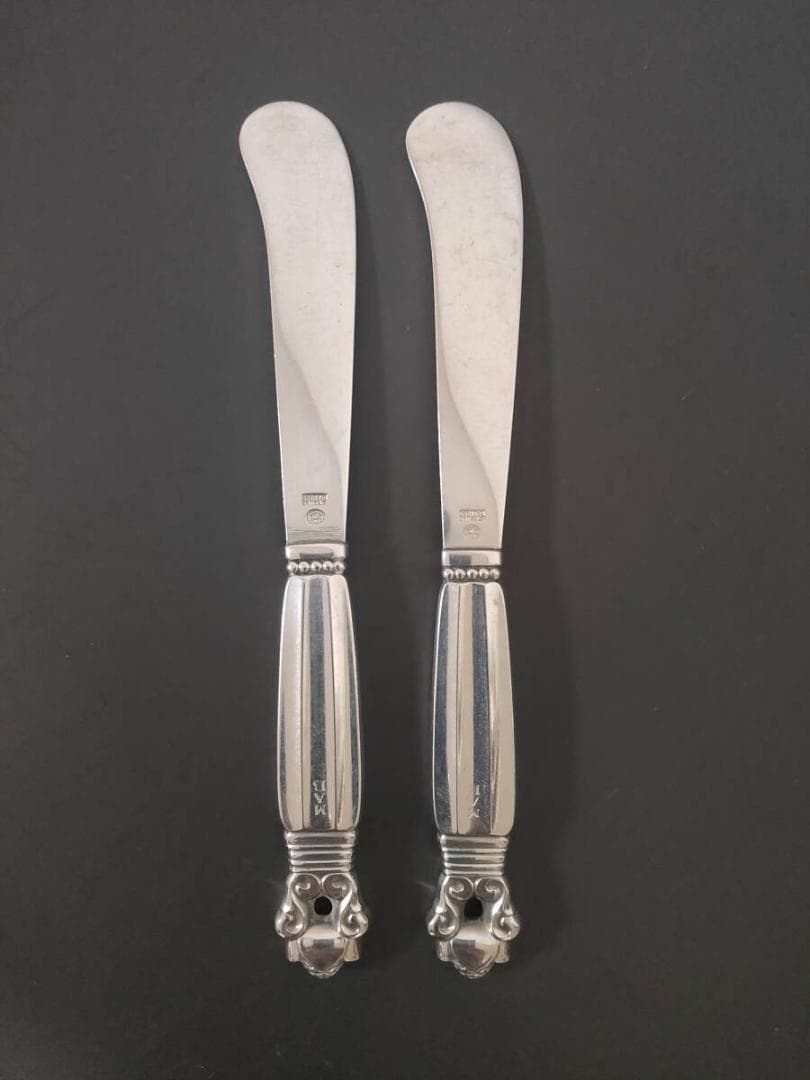 ジョージジェンセン エコーン バター ナイフ 2本 純銀製 アンティーク