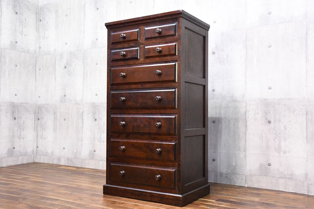 EBK28 北海道民芸家具 HM535 縦長タンス 7段チェスト カバ/樺材